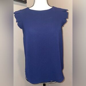 MONTEAU LOS ANGELES PULLOVER BUTTON SOLID BLUE TOP/BLOUSE SIZE SMALL RUFFLED